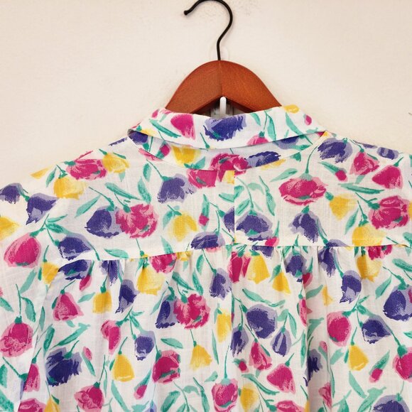 Vtg 70's Fit Flare Midi Shirt Dress Floral Colorful Collar Women M Retrolook - Picture 13 of 14
